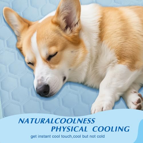 Cooling Mat for Dogs & Cats, Thick Breathable Dog Cooling Mat Q-MAX>0.45 | Chill Cool Fiber Dog Cooling Bed with Non-Slip Base, Non-Toxic Foldable Washable Crate Kennel Pad for Indoor & Outdoor Use - size: 27"*39"(Large)