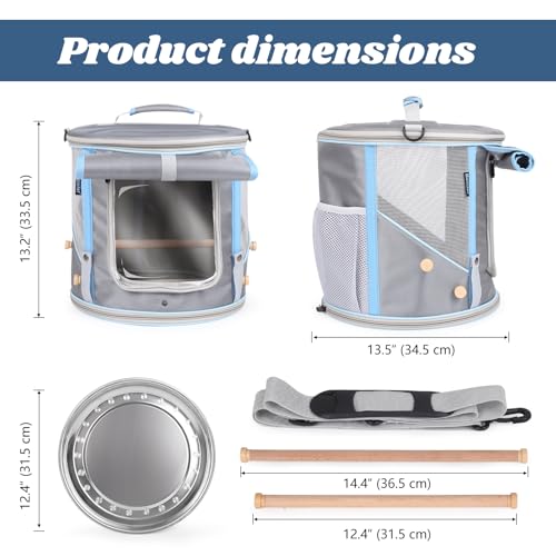 halinfer Bird Travel Carrier Cage for Small to Medium Size, Portable Parrot Parakeet Cockatile Conure Transport Cage with Clear Window and Fabric Shade, Round Carry Bird Bag - color: Grey