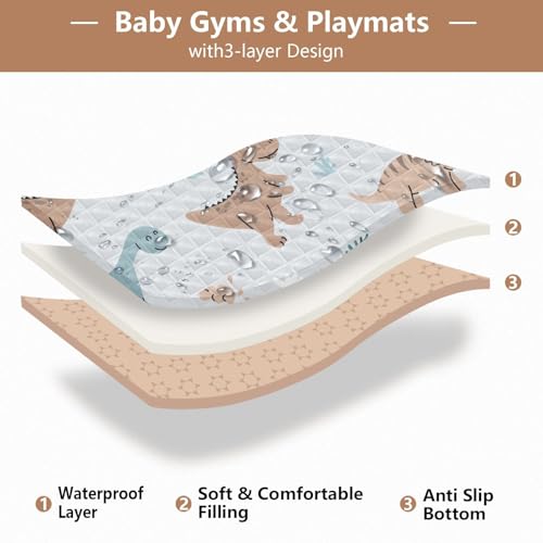 Baby Play Mat Dinosaurs Cartoon Eggs Volcanoes 50 x 50 Playpen Mat Baby Play Mats for Floor Play Gym Crawling Mat Non-Slip Cushioned Baby Playmat for Infants, Babies, Toddlers - color: multi 18