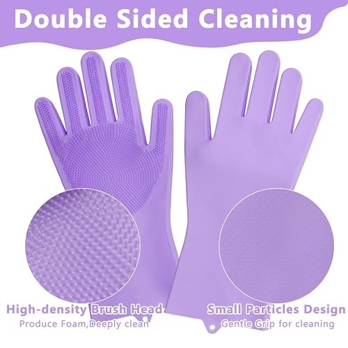 Pet Grooming Gloves—Dog Washing Gloves with High-Density Teeth | Dog Bath Scrubber with Enhanced Five Finger Design, Silicone Gloves for Dogs and Cats Bathing, Massage (Purple) - color: Purple