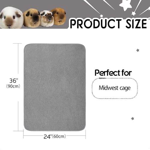 Guinea Pig Bedding, Cage Liners, Washable, Reusable & Leakproof | Premium Fleece Material, Instant Absorbent, Anti-Slip Bottom, Ideal Pee Pads for Small Animals. 24"x36", 2 Pack, Gray - size: 24"x36" (2 Pack)