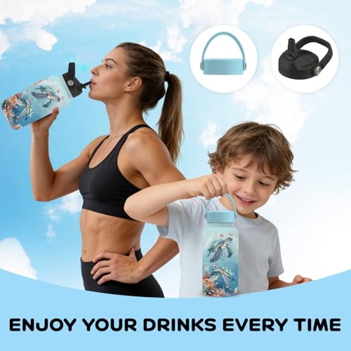 25oz Turtle Water Bottle with Straw Lid & Direct-drink Lid - Sea Turtle Stainless Steel Water Bottles, BPA-free Leakproof Under the Sea Sports Waters Bottle for Office Travel, Gifts Cup for Sea Lover - color: Turtle