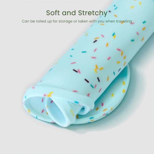 PWTAA Dog Food Mat Anti-Slip Silicone Dog Bowl Mat Thicker Pet Placemat Waterproof Cat Feeder Pad with Raised Edge Puppy Kitten Feeding Mats Suitable Small Medium-Sized Dogs Cats Eating Tray - 2PCS - color: Donut Blue, size: 19.4" x 9.8"-2PCS