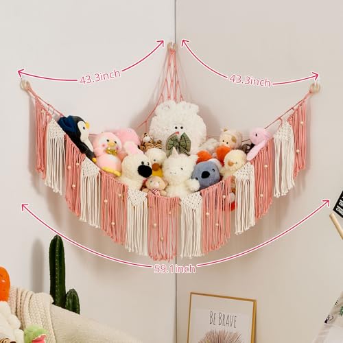 Stuffed Animal Hammock with Weaving Tassels and Beads Leather Pink - color: Leather Pink