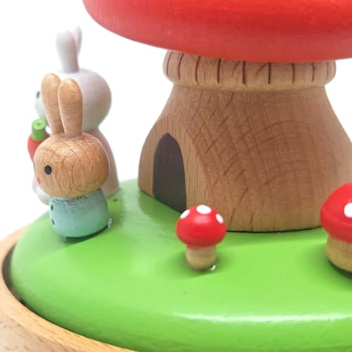 Mushroom House Mini Music Box, Palm Sized Rabbit Mushroom Wooden Mechanical Musical Box, for Mother Friend Grandmother