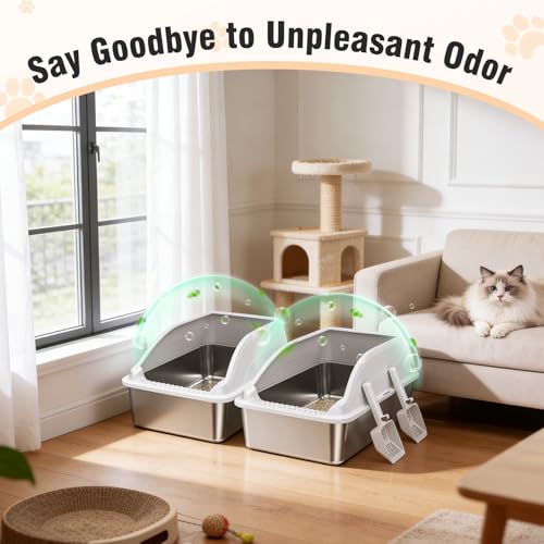 2PACK Stainless Steel Litter Box, XL Odor Free, Light Grey - color: Light Grey XL 2PK