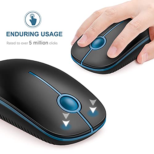 VssoPlor Wireless Mouse, 2.4G Computer Laptop Mouse, Black Sapphire Blue | Slim Portable Mouse, Plug & Play USB Nano Receiver, Quiet Silent Optical Mice for Notebook, PC, Laptop, Computer - color: Black and Sapphire Blue