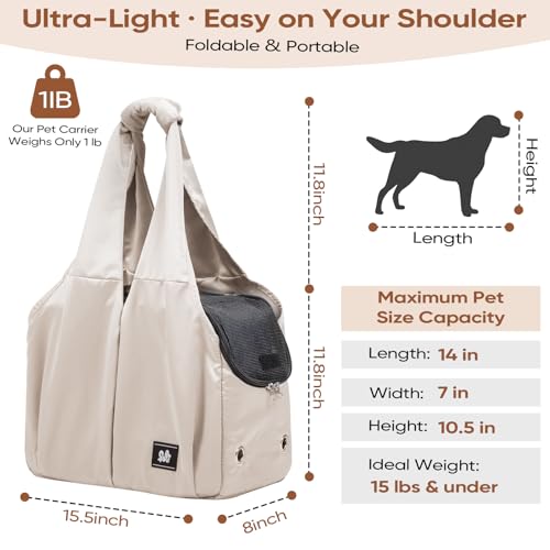 Dog Purse Carrier for Small Dogs, Cats, and Puppies – Soft-Sided Travel Pet Tote Bag with 4 Large Pockets, Foldable, Lightweight, Fits Pets up to 15 lbs, for Travel, Outings (Beige) - color: Beige
