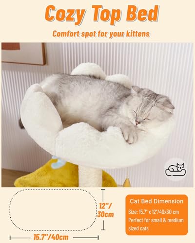 Cloud Cat Tree, 31.5in Multi-Level Indoor Cat Tower with Scratching Posts, Viewing Perch, Removable & Washable Cushions, Cat Activity Tree with Dangling Toy | Removable & Washable Cat Bed, Cat Activity Tree, Cute Dangling Toys, Easy To Clean, Stable Struc