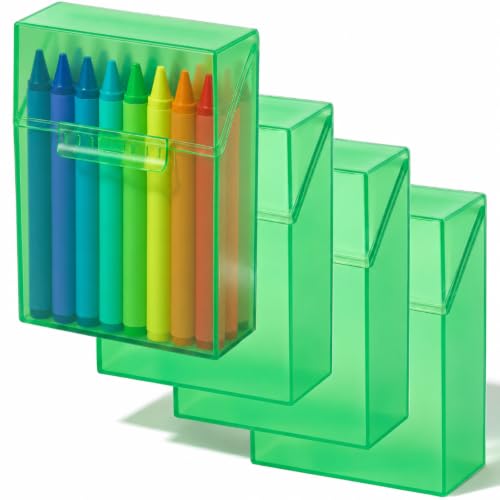 Clabby 4 Pcs Clear Plastic Crayon Boxes Hold 24 Count, Green | Organizer Box, Case, Colorful, Portable Storage Holder with Snap Lid, for Boys Girls Kids School Classroom Home Art Supply - color: Green