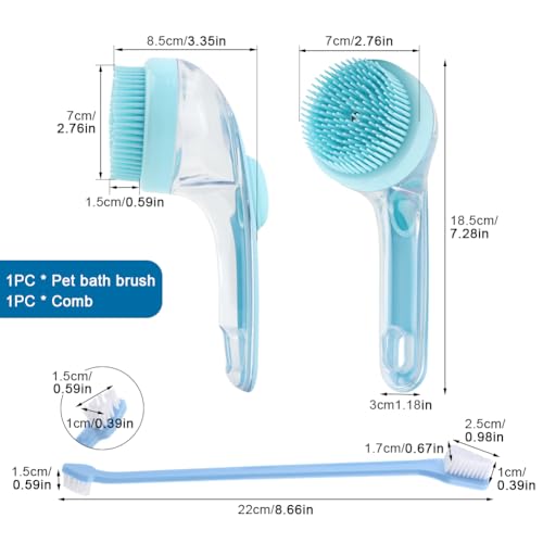 Pet Bath Brush, 2 in 1 Dog Bath Brush with Built-in Shampoo Dispenser, Pet Wash Brush with Double Head Toothbrush, Grooming Massage Brush for Dogs & Cats - color: Blue