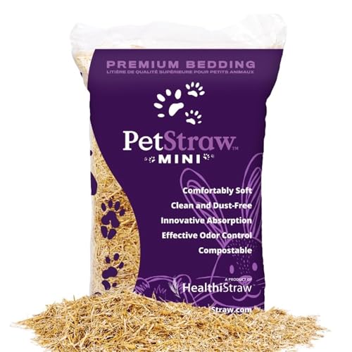 HealthiStraw PetStraw Mini, 38 L (4 lbs) – All-Natural Multi-Length Wheat Straw Animal Bedding for Small Pets -Ideal for Tunneling and Burrowing, Soft - Sustainably Sourced