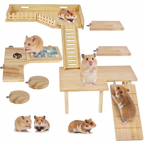 Wooden Hamster Cage Platform, Chinchilla Ledges, Activity Playground Habitat Decor, Hamster Cage Accessories for Dwarf Syrian Guinea Pigs Gerbil Rat Mice or Small Pets