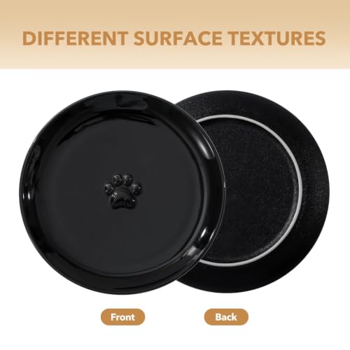 Havniva Elevated Cat Bowls, Cat Food and Water Bowl Set, Ceramic Cat Bowl | Raised Cat Food Bowls, Whisker Friendly, 5.6” Shallow Cat Dishes + 6” Wide Cat Plates, Non-Slip Wood Stand, Two Heights - color: Black, size: 2 Bowls+2 Dishes