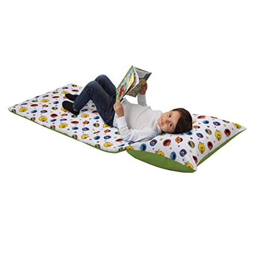 Marvel Spiderman to The Rescue Red, White, and Blue Deluxe Easy Fold Toddler Nap Mat - color: Sesame Street Come and Play Blue