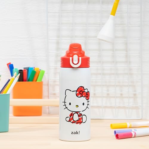 Zak Designs Sanrio Hello Kitty Sage 19oz Leak-Proof Straw Kids Water Bottle | BPA Free, Insulated Stainless Steel, Cupholder Friendly, Dishwasher Safe, Lid Lock, Handle, For School, Home, Travel, Outdoor - color: Hello Kitty (Sage)