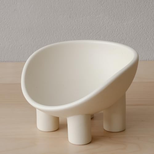 WENSHUO Elevated Cat Bowl, Ceramic Cat Food Bowl, 7 x 6.65 in, Matte Crème | 7 x 6.65 x 4.6 in four-leg ceramic cat bowl. Elevated anti-tip design supports comfortable feeding and helps reduce spills.