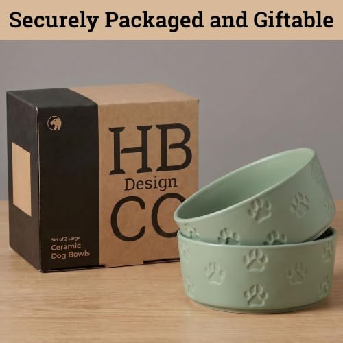 Ceramic Dog Bowl Set of 2 with Anti-Skid Base 7.5" W x 3" H, 6 Cup Capacity | Thick Ceramic, Dishwasher Safe, Anti-Skid Rubber Base, 6 Cups per Bowl, Ceramic Food & Water Bowls Set of 2 for Large Dogs - color: Sage Green, size: Large