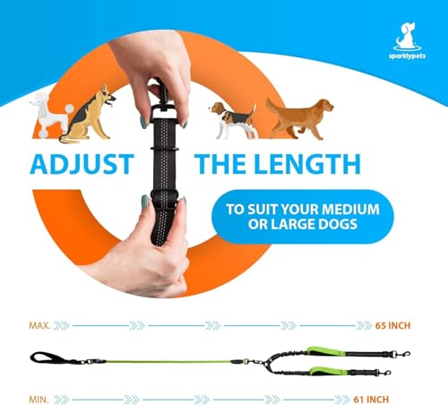 Double Dog Leash for 2 Dogs – Rope Bungee Dual Leash for Medium and Large Breeds with Padded Handles & Tangle Free (Green, Medium/Large) - color: Green