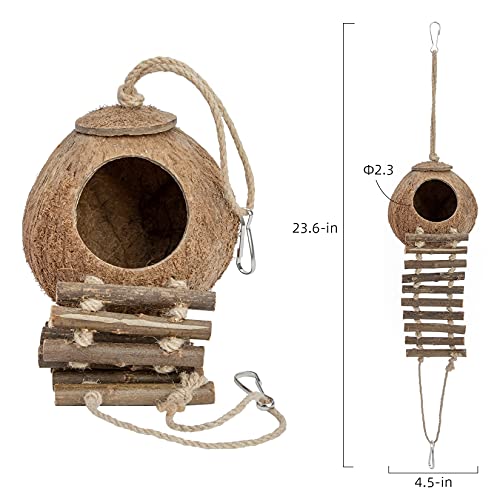 Niteangel Natural Coconut Hideaway with Ladder, Bird and Small Animal Toy (House with Ladder, Natural Surface) - color: Natural Surface