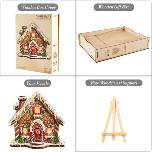 Wooden Puzzles Adults, Christmas Gingerbread House Wooden Puzzles 100 Pieces, Unique Animal Shaped Wood Challenging Jigsaw Puzzles Gifts for Adults, 8.4x8.3in - color: Christmas Gingerbread House, size: Small