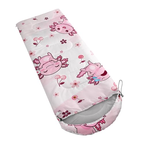 QOOMO Axolotl Cute Camping Sleeping Bags,3 Season Warm & Cool Weather,Lightweight,Waterproof Sleeping Bags for Adults & Kids,Traveling,and Outdoors - color: Axolotl Cherry C9
