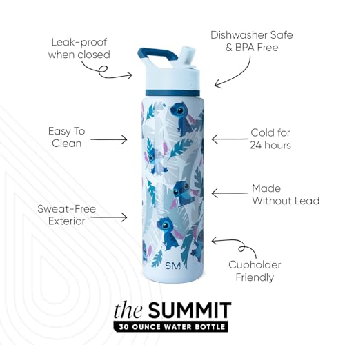 Simple Modern Disney Stitch Water Bottle with Straw | 30oz | Lilo & Stitch | Summit Stainless Steel Water Bottles, Insulated Metal Cup | Leak Proof for School, Gym, Travel, Sports | Tropical Stitch - color: -Disney: Tropical Stitch, style: 30oz Water Bott