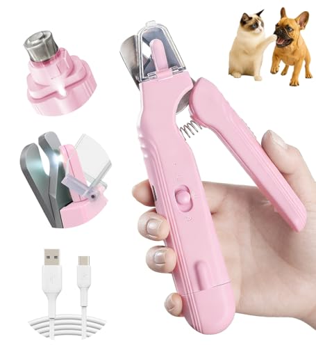 2-in-1 Dog Nail Grinder & Clippers with Dual LED Lights, Electric Pet Nail Trimmer with Safety Guard, USB-C Rechargeable Grooming Tool for Cats and Dogs of All Sizes Pink - color: pink