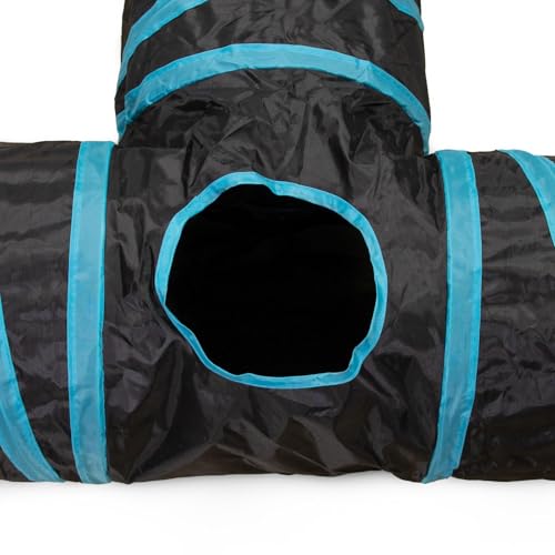 Cat Tunnel, 3 Way Cat Tunnels for Indoor Cats, Foldable Cat Tubes and Tunnels for Indoor Cats, Kitty Bored Peek Hole Toy Ball Cat, Puppy, Kitty, Kitten, Rabbit, Guinea Pigs (Blue & Black)
