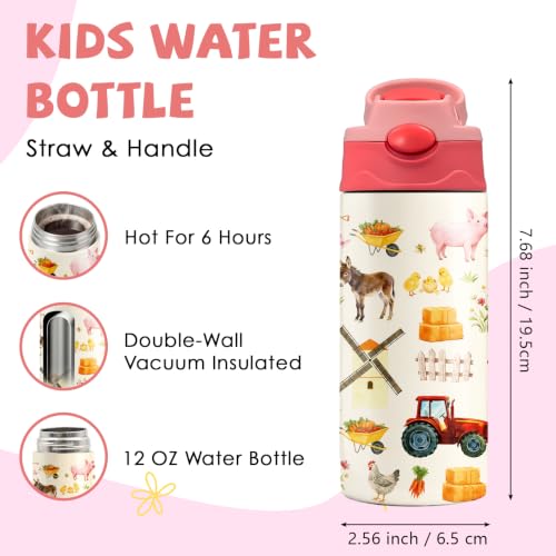 Farm 12 oz Water Bottle with Straw – Stainless Steel Vacuum Insulated Cup, Leakproof Pop-Up Spout, Reusable Travel Mug for Outdoor Sports - color: Farm1