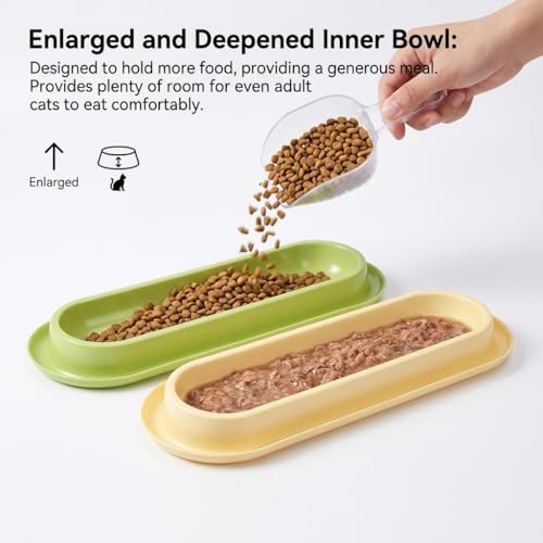 Multi-Cat Home 4-Pack, Long Pet Food Bowls, Large Capacity Non-Slip Easy Clean Dishes for Indoor & Outdoor Feeding (Pink, Yellow, Green，Blue,) - color: Pink, Yellow, Green，Blue,