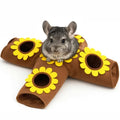 Guinea Pig Hideout and Toys, 4-Way Collapsible Small Pet Tunnels and Tubes with Sunflower Peepholes for Bunny Rabbit Ferret Hamster Chinchilla Hedgehog Hiding and Resting, 26.4in Long，Brown