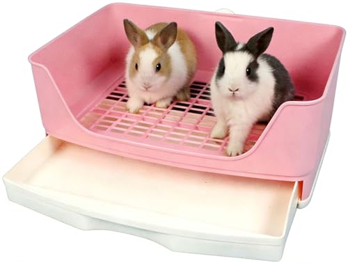 Rabbit Litter Box,Bunny Supplies,Large Pet Litter Pan Trainer with Drawer Corner for Rats Hamsters Ferret Bunny Guinea Pigs Chinchilla Small Animals (Pink) - color: Pink