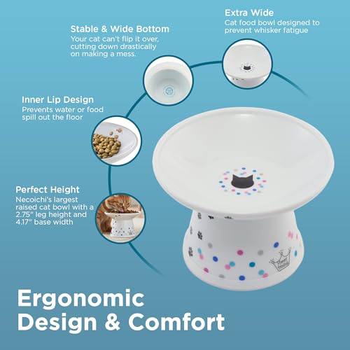 Necoichi Ceramic Raised Cat Food Bowl (Colorful Dots, Large Extra Wide) - color: Colorful Dots, size: Large Extra Wide