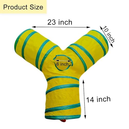 Cat Tunnel Tube Toys, 3 Ways Tunnels for Indoor Cats with Play Ball | Collapsible Pet Tube with Interactive Peephole Interactive Toy for Rabbits, Kittens, Ferrets, Puppy(Yellow Green) - color: 3 Way Yellow Green