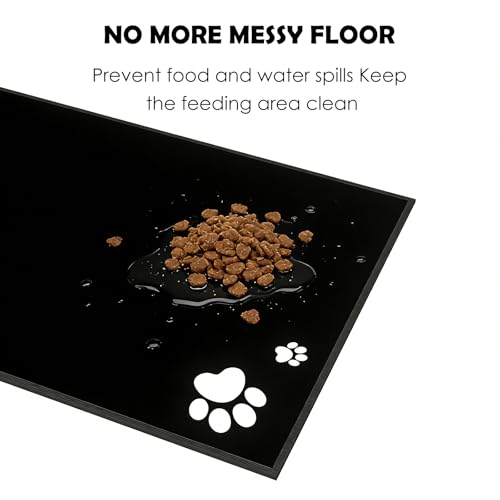 3 in 1 Elevated Cat Bowls with Splash proof Mat for Kittens, Puppies, Multi-pet Households, 10° Tilted Raised Cat Bowls Anti-Vomiting, 3 Wide Shallow Stainless Steel Bowls, Whisker Friendly, 3.5" Tall - color: Black-3bowls