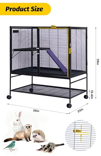 Multi-Level Metal Small Animal Cage, Removable Tray & Ramp, Lockable, BPA-Free, Indoor/Outdoor Use,for Ferrets, Hamsters, Chinchillas, Rabbits, Guinea Pigs, Hedgehogs, Gerbils - size: 36''Lx22''Wx39''H