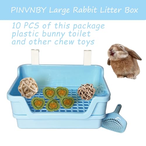 PINVNBY Large Rabbit Litter Box Deep Bunny Corner Toilet Box Double-Deck Small Animal Potty Trainer with Hooks for Adult Guinea Pig Chinchilla Ferret Chipmunk(Blue) - color: Blue（With the ball）