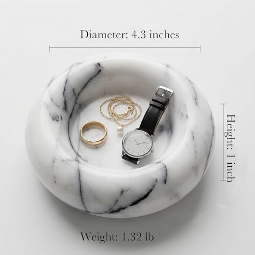 Small Marble Tray, Natural Stone Jewelry Dish & Trinket Dish, 4.3 Inch Round Marble Ring Dish for Keys, Bathroom Vanity, Nightstand, Entryway, Gray White - color: Gray White