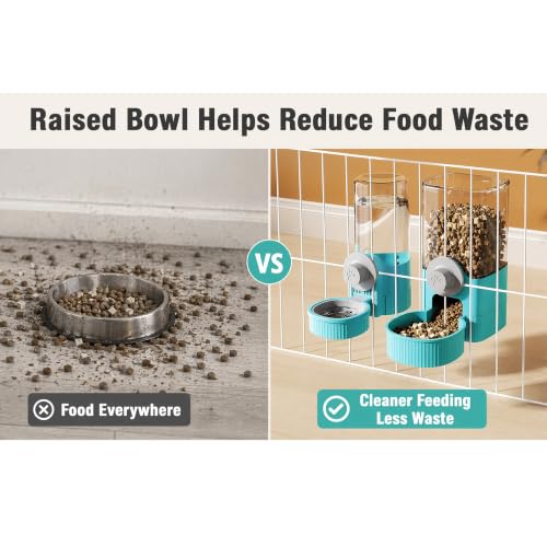 Automatic Rabbit Feeder and Water Dispenser Set,40oz Gravity Food Feeder&17oz Leak-Proof Water Bottle for Guinea Pigs,Hamsters,Chinchillas,Ferrets, Small Animals,Cage Mount Feeding Station Blue