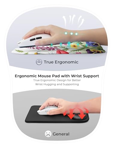 Wild Flower Bohemian Ergonomic Mouse Pad for Carpal Tunnel Pain Relief, 65% Usable Mouse Area, Memory Foam Concave Wrist Rest for for Office, PC, Gaming - color: 06 Wild Flower