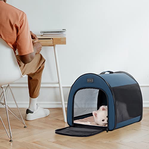 PETSFIT Portable Dog Crate, Travel Dog Crate - 19 Inch Lightweight, Roomy, Easy to Set Up, Sturdy Collapsible Dog Kennel with Thick Mat, Navy Blue - color: Navy Blue, size: 16.5"L x 16.0"W x 19.0"H