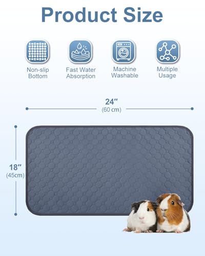 2 Pack 48" x 24" Guinea Pig Cage Liner, Washable Reusable Bedding, Waterproof Absorbent Pee Pad Non-Slip Mat for Small Animals, Rabbit, Hamster, Rat, Chinchilla - size: 48"*24"