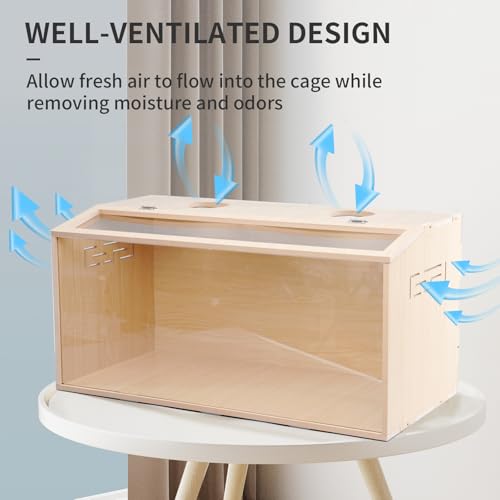 23.6 inch Wooden Hamster Cage, Large Habitat, Openable Top, Transparent Acrylic for Interior View, Ventilated, Easy to Clean, for Syrian Hamster, Dwarf Hamster, Gerbil, Other Small Pet Animals - size: 417F / 23.6"×15.8"×15.8"