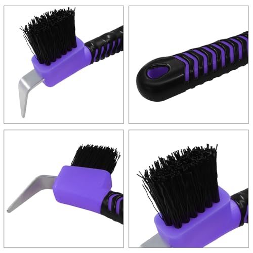 Litoexpe 1 Pcs Purple Horse Hoof Pick with Brush | Soft Touch Rubber Handle, for Horse and Equestrian Grooming - color: Purple