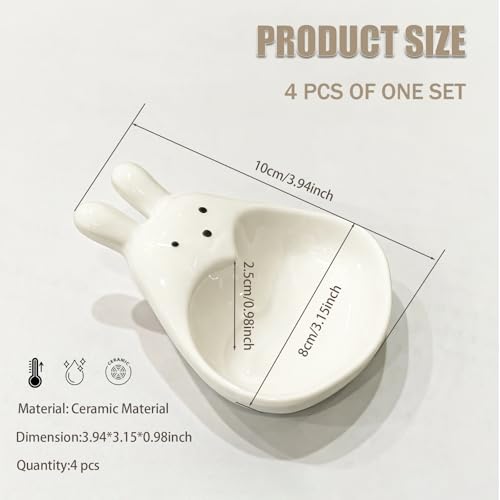 Rabbit Ceramic Soy Sauce Dishes - Set of 4 Cute Mini Dipping Bowls for Home Gift Sushi, Miso, and Side Dishes, Durable and Dishwasher Safe Appetizer Plates