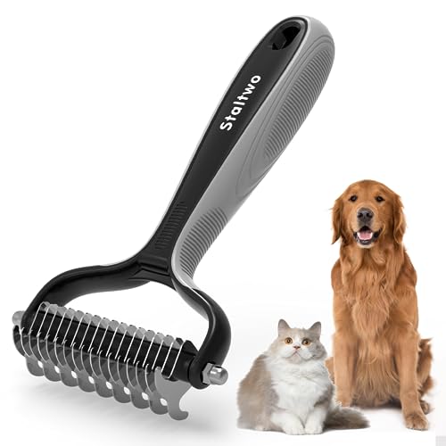 Staltwo Deshedding Dog Brush, Deshedding Undercoat Brush for Dog&Cat | Grey Extra-Wide Double-Sided Pet Grooming tool | Shedding Control for Long/Medium-Haired Dogs and Cats, Knot Removal - color: Grey