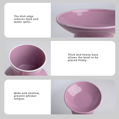 Ceramic Elevated Cat Bowls - 6.2 Inch Extra Wide Raised Cat Food and Water Bowl Set for Indoor Cats, Whisker-Friendly Ceramic Cat Dish for Elder Big Cats & Small Dogs,Dark Purple,2 Pack - color: Dark Purple, size: 2 Pack