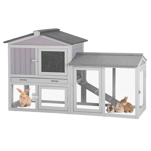GUTINNEEN Chicken Coop Hen House with Run Outdoor Rabbit Cage Indoor Bunny Hutch with Waterproof Roof Poultry Cage,Rabbit Hutch with No Leakage Pull Out Tray - color: Grey