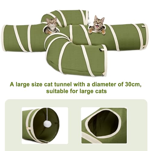 Ownpets Cactus Cat Tunnel 10" with Peek Holes for Indoor Large Cat, Green | Durable Oxford fabric, noise-free, foldable & connectable, multi-cat friendly, tube for cats up to 20lb, includes ball & wand - size: 10 Inches in Diameter